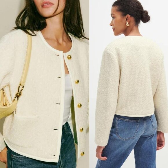Reformation Dale Cream Fleece Cropped Jacket‎ Wool Blend Neutral Size M - Picture 14 of 14